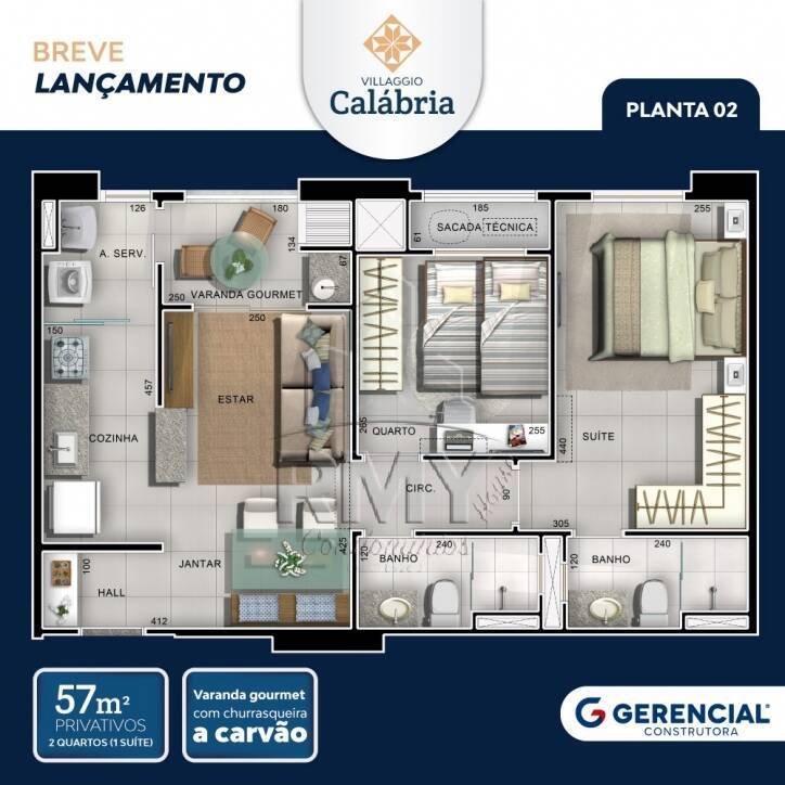 Apartamento à venda com 2 quartos, 57m² - Foto 2